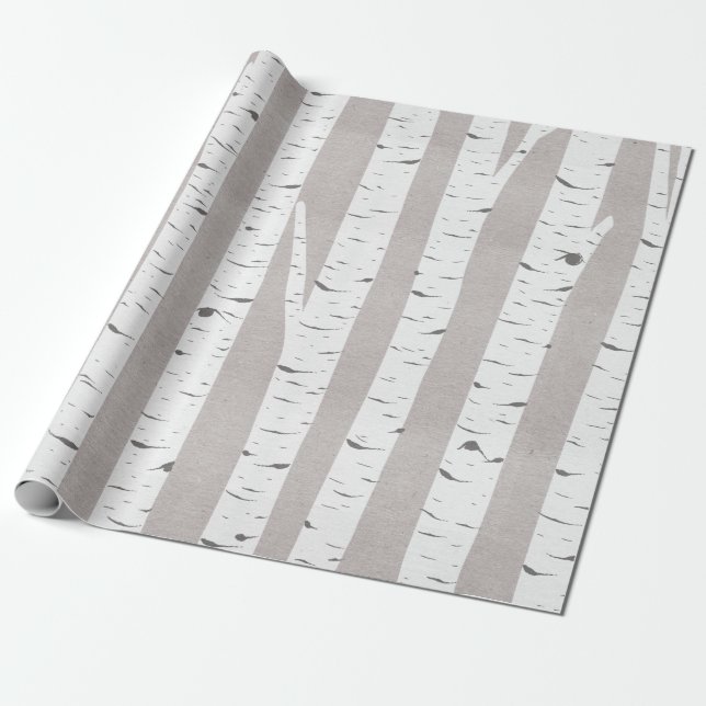 Papel De Presente Birch Tree Rustic Woodland (Desenrolado)