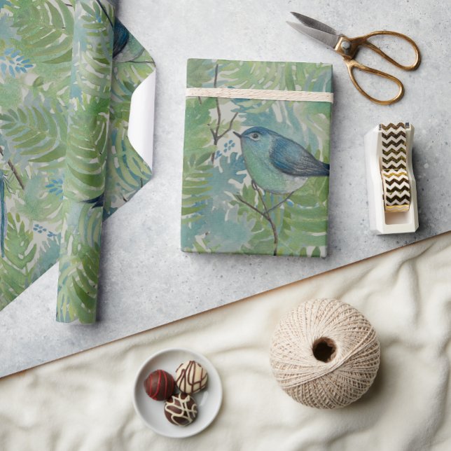 Papel De Presente Bird Ferns Dragonflies Nature Inspirou (Bird Ferns Dragonflies Nature Inspired Wrapping Paper from Studio Posies.)