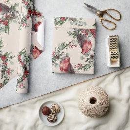 Papel De Presente Birds Floral Berries Natal