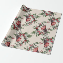 Papel De Presente Birds Floral Berries Natal