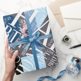 Papel De Presente Birthday Add Short Name Color Block Blue ID274