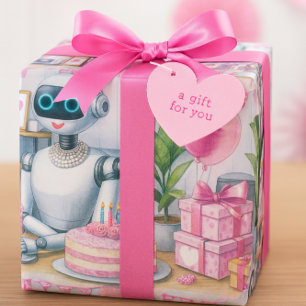 Papel De Presente Birthday Ai Robot, Balões de Faísca Rosa Rosa