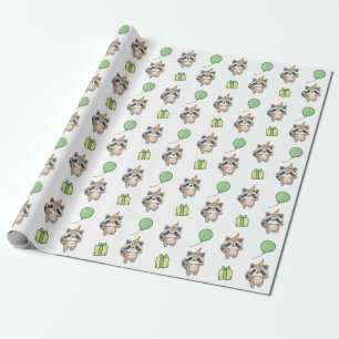 Papel De Presente Birthday Animal Cute Raccoon Aniversário de crianç