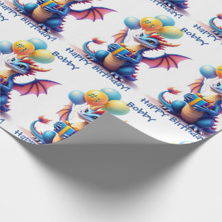 Papel De Presente Birthday Dragon Add Name & Age
