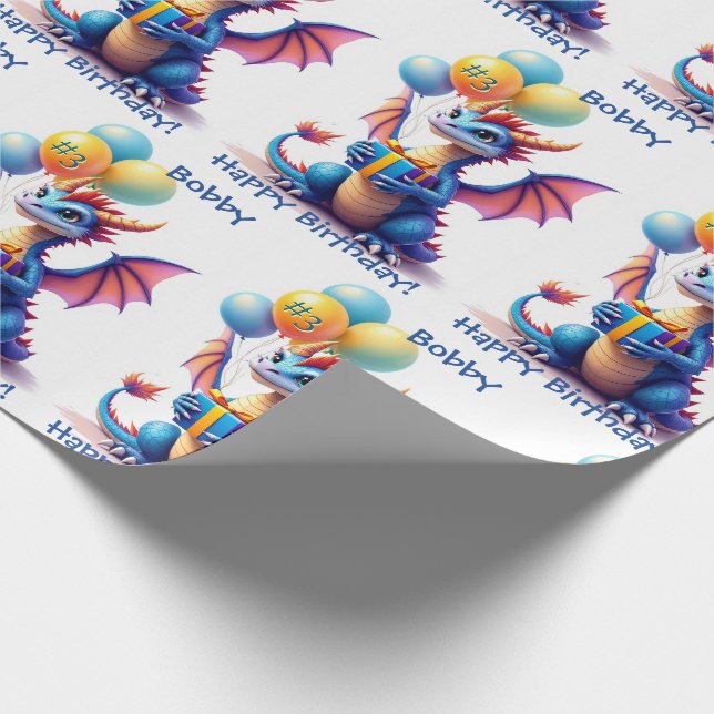 Papel De Presente Birthday Dragon Add Name & Age (Ponta)