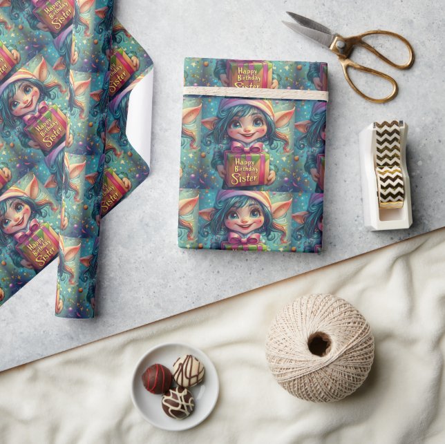Papel De Presente Birthday Gnome - Feliz Aniversário Irmã (Artesanato)