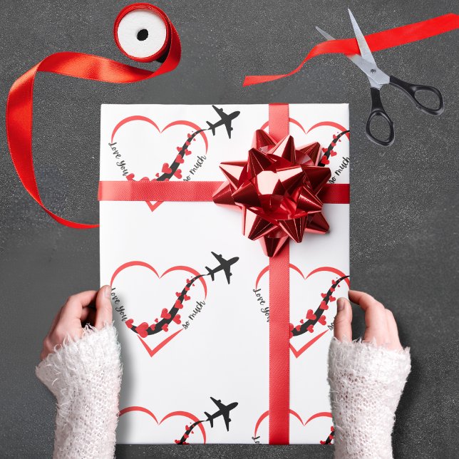 Papel De Presente Birthday Love You so much Heart & Airplane Cute (Criador carregado)