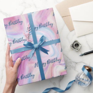 Papel De Presente Birthday Marble Abstrato Swirl