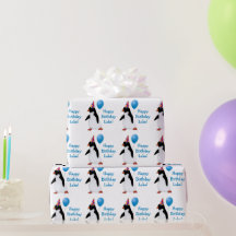 Birthday Penguin Blue Balloon Name Wrappaper