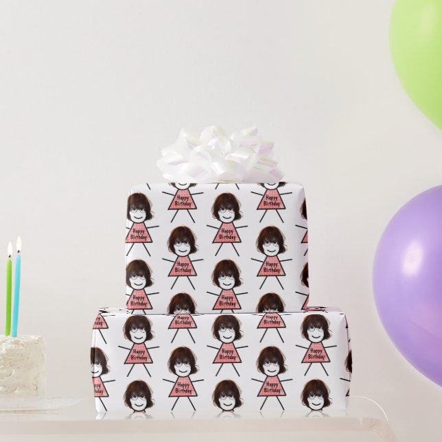 Papel De Presente Birthday Stick Girl with Gingham Dress (Presentes para festas)