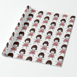 Papel De Presente Birthday Stick Girl with Gingham Dress