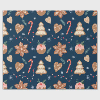 Papel De Presente Biscoito de gengibre de Natal padrão contínuo azul