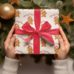 Papel De Presente Biscoito de Gengibre Fofo com Chapéu de Papai Noel