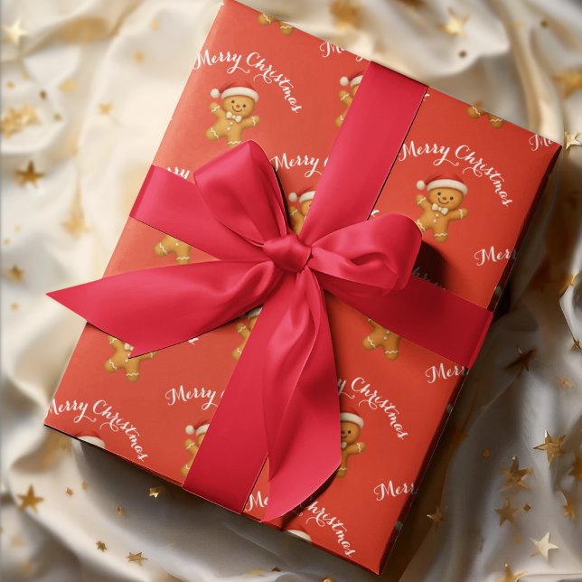 Papel De Presente Biscoito de Gengibre Fofo com Chapéu de Papai Noel (Criador carregado)