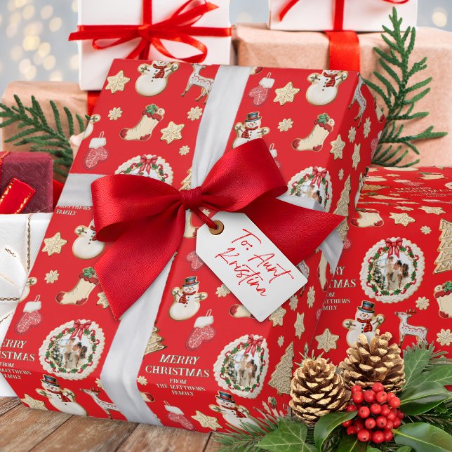 Papel De Presente Biscoito de Natal com Foto & Nome Personalizado (Criador carregado)