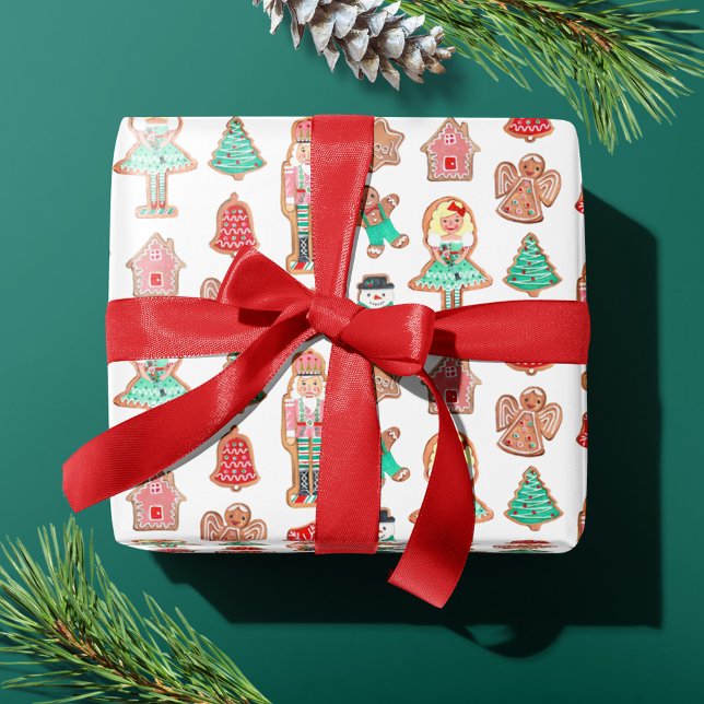 Papel De Presente Biscoitos Cute Natal Festa Nozes  (Cute Christmas Holiday Nutcracker Cookies Wrapping Paper)