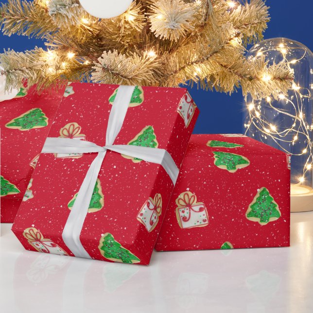 Papel De Presente Biscoitos De Açúcar De Natal E Flocos De Neve (Feriados)