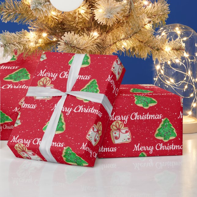 Papel De Presente Biscoitos De Açúcar De Natal E Flocos De Neve (Feriados)