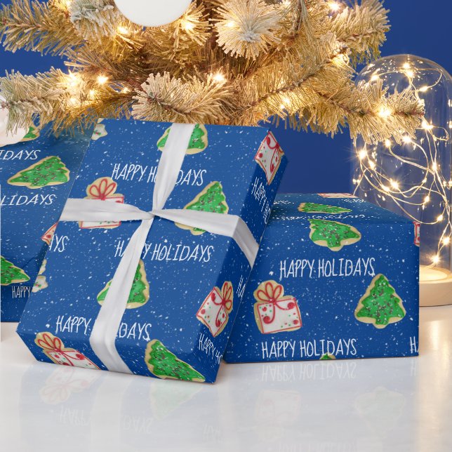Papel De Presente Biscoitos De Açúcar De Natal E Flocos De Neve (Feriados)