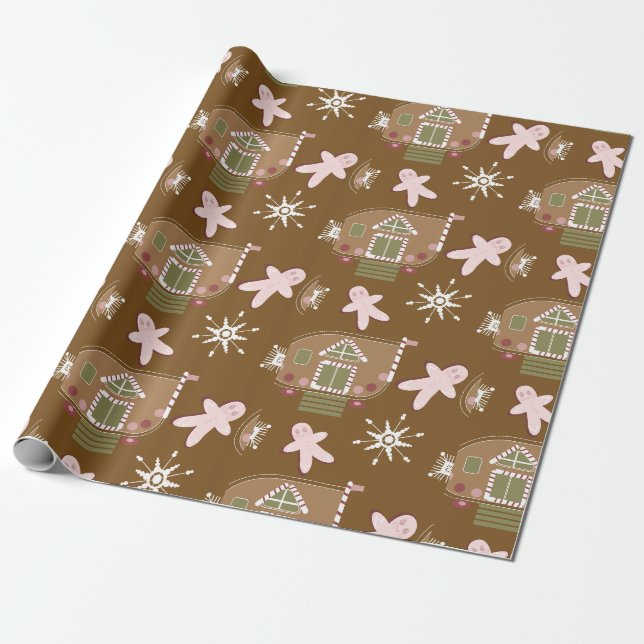 Papel De Presente Biscoitos de Casa de Pão de Mel Flocos de Neve Ros (Desenrolado)