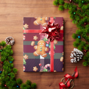 Papel De Presente Biscoitos de Gengibre de Natal Xadrez Feriado Past