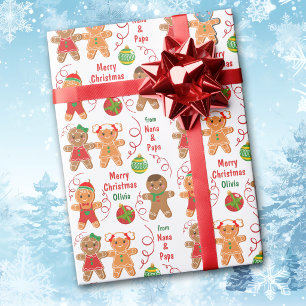 Papel De Presente Biscoitos de Gengibre e Enfeites de Natal