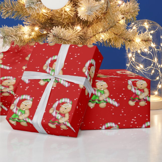 Papel De Presente Biscoitos de Gengibre em Flocos de Neve (Feriados)