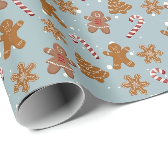 Papel De Presente Biscoitos de Gengibre Flocos de Neve e Bastões de  (Ponta do rolo)