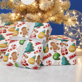 Papel De Presente Biscoitos de Gengibre Natalinos Padrão de Natal