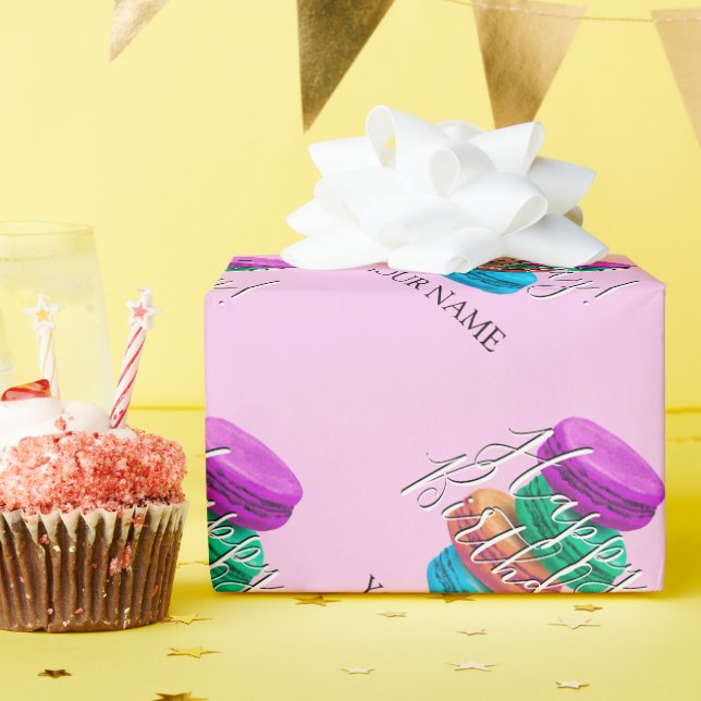 Papel De Presente Biscoitos de macarão francês cor-de-rosa-menina (Festa de aniversário)