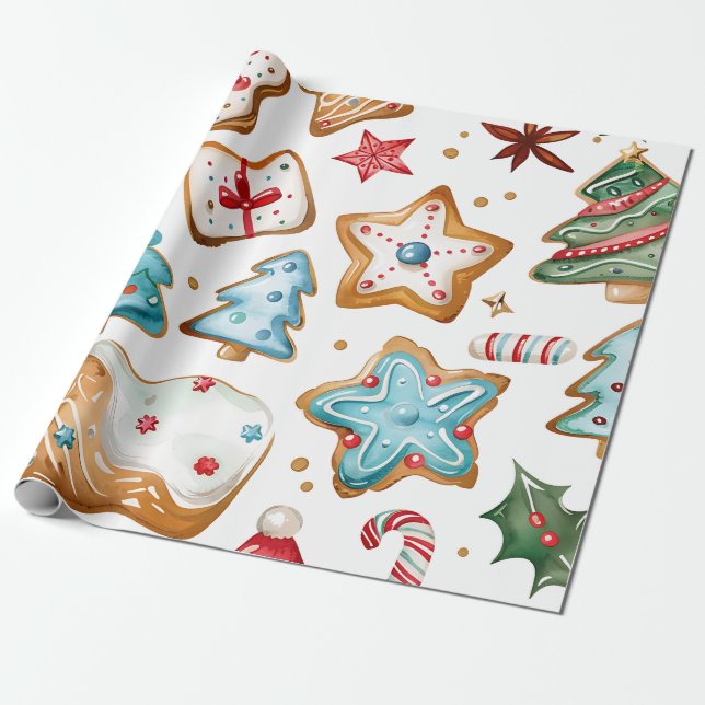 Papel De Presente Biscoitos de Natal com Glacê Azul (Desenrolado)