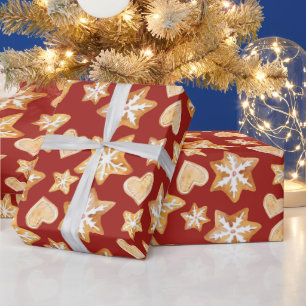 Papel De Presente Biscoitos de Natal de Gengibre Aquarela Vermelhos