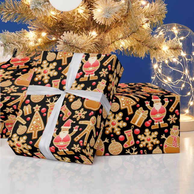 Papel De Presente Biscoitos de Natal de Gengibre com Papai Noel e Bo (Feriados)