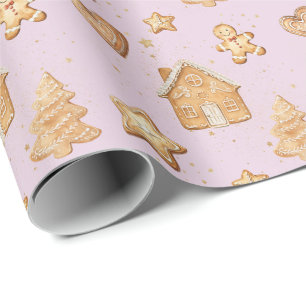 Papel De Presente Biscoitos de Natal de Gengibre Rosa Pálido 