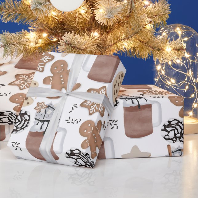 Papel De Presente Biscoitos de Natal e Chocolate Quente Festa de Fim (Feriados)