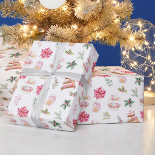 Papel De Presente Biscoitos de Natal e Folhagem Rosa