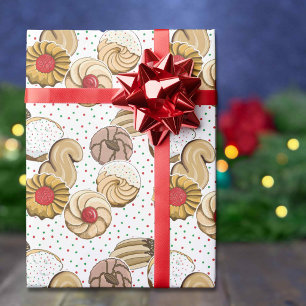 Papel De Presente Biscoitos de Natal Italianos Fofos, Pontos Vermelh