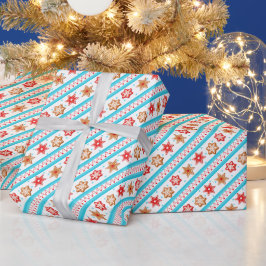 Papel De Presente Biscoitos de Pão de Natal Azul