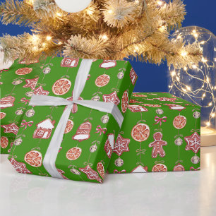 Papel De Presente Biscoitos de Pão de Natal Verde