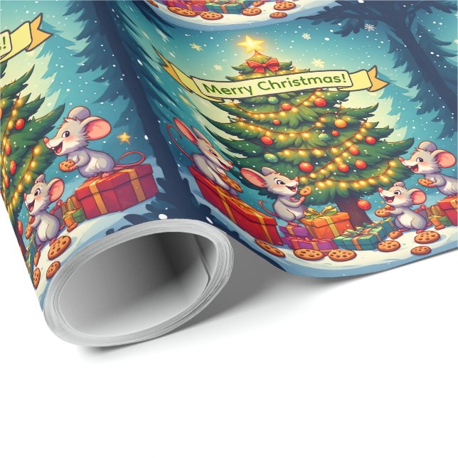 Papel De Presente Biscoitos de Ratos Fofos Árvore de Natal Alegria F (Ponta do rolo)