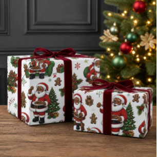 Papel De Presente Biscoitos e Leite de Papai Noel Natalino Vintage