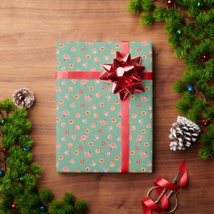 Papel De Presente Biscoitos Festivos e Chá de Festa Padrão Verde