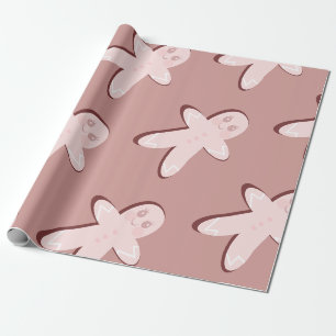 Papel De Presente Biscoitos glaçados de gengibre rosa de Natal