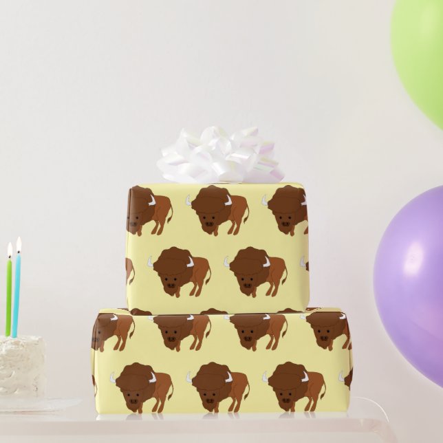 Papel De Presente Bison Design Qualquer Cor de Fundo (Presentes para festas)