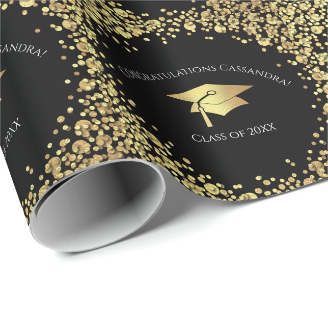 Papel De Presente Black and Gold Graduation (Ponta do rolo)