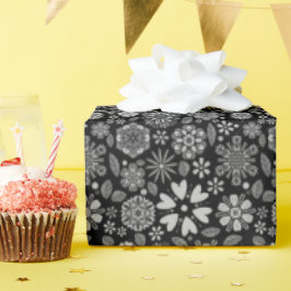 Papel De Presente Black And Gray Retro Floral Art Seamless Pattern