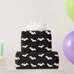 Papel De Presente Black and White Bats Black Halloween