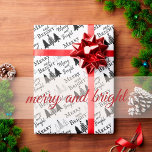Papel De Presente  Black and White Merry and Bright Christmas Trees<br><div class="desc">Enjoy gift giving with this Elegant Trendy Cute Black and White Merry and Bright Christmas Trees Wrapping Paper. Have a Wonderful Christmas!</div>