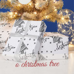 Papel De Presente  Black and White O Christmas Tree and Stars<br><div class="desc">Enjoy gift giving with this Elegant Trendy Cute Black and White O Christmas Tree and Stars Wrapping Paper. Have a Wonderful Christmas!</div>