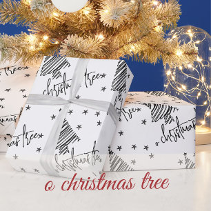 Papel De Presente  Black and White O Christmas Tree and Stars